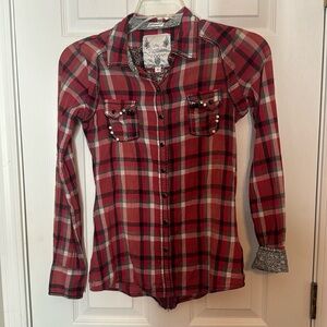 Roar Western Plaid Pearl Snap Button Shirt - Size Ladies Small